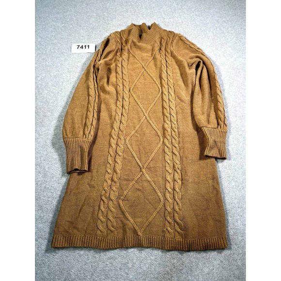 Adrienne Vittadini Sweaters - Adrienne Vittadini Sweater Dress Womens Large Brown Acrylic Cable Knit Mock Neck